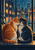 Two cats sit close together on a windowsill, touching faces before a rain-streaked window with blurred city lights.
