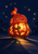 Rounded red-orange lantern creature with a curled flame-shaped top and glowing belly beneath small gold lights in a navy night scene.