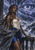 A braided female spellcaster in a white corset and blue skirt stands on a balcony beneath an eye-like cloud vortex.
