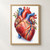 Watercolor-style human heart with red and blue vessels, blossoms, and leaves on a pale background.; frame shown for styling only