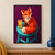 Faceted orange-red fox seated on a turquoise stool beside a glass of iced golden citrus drink with a lemon slice.; frame shown for styling only
