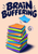 Brain Buffering poster with a colorful uneven sticky-note stack, floating blue note, dotted loading spiral, and bold indigo lettering on peach.