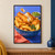 Golden battered fish and thick-cut chips in a blue bowl with mushy peas, lemon, and parsley against a periwinkle background.; frame shown for styling only