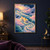 Small folded paper boat carrying a glowing amber lantern among rose, periwinkle, and blue-green clouds, with star-shaped openings in deep blue sky.; frame shown for styling only