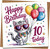 10th Birthday Card Girl Boy – Cute Cat with Balloons, Heart Sunglasses – Happy Birthday 10 Today – 145mm x 145mm Square Greeting Card with Kraft Envelope