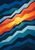 A bright golden sun-like circle at the center of stepped diagonal bands in sapphire, teal, icy blue, coral, and persimmon.