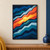 A bright golden sun-like circle at the center of stepped diagonal bands in sapphire, teal, icy blue, coral, and persimmon.; frame shown for styling only