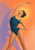 Adult dancer in a teal leotard stretches with one arm overhead against an orange-peach background with lavender and golden accents.