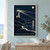 Rocky headland lighthouse sending patterned ivory and coral beams across the sea toward a distant light beneath a moon.; frame shown for styling only