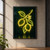 Chartreuse neon-style glass tubing forms two lemons, leaves, a branching stem, and a small blossom against dark tiled wall.; frame shown for styling only