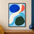 Abstract composition of rounded blue and green shapes, a coral disc, a curved white ribbon and turquoise wave-like bands on pale blue.; frame shown for styling only