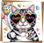 10th Birthday Card for Kids – Cute Cat with Heart Sunglasses, Balloons & Hearts – 145mm x 145mm Square Greeting Card with Kraft Envelope – Fun Rainbow Design for Boys or Girls