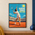 Illustration of a tennis player serving on an orange clay court beneath a turquoise sky, with stadium arches, a yellow ball, and “Serve Under the Sun” text.; frame shown for styling only