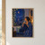 Adult woman in a patterned cobalt robe holding a cup by an arched window with jasmine, a crescent moon, and warm interior light.; frame shown for styling only