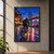 Rear-view cyclist riding on a wet waterfront street toward an illuminated suspension bridge at twilight, with buildings and magenta and amber reflections.; frame shown for styling only