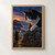 A giant black-and-white cat leans over a stone wall toward a small keeper raising a lantern, with surf and a distant lighthouse.; frame shown for styling only