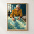 Silver-haired woman in a saffron jacket drawing on a blue-green map with a pencil and brass compass beside a window.; frame shown for styling only