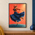 Adult woman dancer turning with one arm raised in a sweeping indigo skirt and rust-red jacket against a coral background.; frame shown for styling only