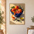 Blood oranges and dark olives in a cobalt bowl, with leafy branches, hanging orange peel, golden oil, and loose fruit on a stone counter.; frame shown for styling only
