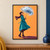 Woman in a teal coat and plum scarf holding a transparent umbrella containing a pale swirling cloud, with rain against an orange background.; frame shown for styling only