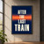 Four centered lines of ivory capitals reading AFTER THE LAST TRAIN, with a coral-orange band on a midnight-blue background.; frame shown for styling only