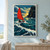 Red-sailed dinghy with a seated sailor crossing a choppy bay beneath a dark cliff, lit by a golden break in the clouds.; frame shown for styling only
