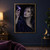 Fantasy woman in a silver circlet and dark high-collared garment studying a glowing violet comet above her raised fingers.; frame shown for styling only