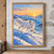 White arctic fox bounding across snowy terrain at dawn, with blue icy ridges and warm light on the horizon.; frame shown for styling only