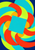 A rotated turquoise square surrounded by bright interlocking vermilion, lime, orange, and navy arcs.