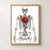 A front-facing human skeleton with a vivid red rose over its ribcage and a green stem winding down the torso.; frame shown for styling only