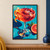 Oversized coupe glass with a ruby-orange cocktail, angular ice, curling citrus peel, berries, and a cropped grapefruit wheel against turquoise.; frame shown for styling only