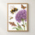Bumblebee beside a purple allium bloom with a butterfly, hoverfly, moth and smaller bee on a white background.; frame shown for styling only