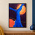 Textured cobalt branching shape crossing an apricot-orange disc, with coral areas and a broken lime line on a dark aubergine ground.; frame shown for styling only