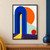 Ultramarine arch overlapping an orange circle, with mint and red shapes and yellow light on a soft-white ground.; frame shown for styling only