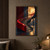 Sweeping red-accented staircase curving through a tall dark atrium toward a brightly lit upper landing.; frame shown for styling only