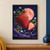 Oversized strawberry and cut half float beneath a coral moon among flowering vines and stars.; frame shown for styling only