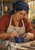 Adult woman ceramicist shaping a cobalt-blue bowl at a worktable in a pottery studio.