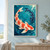 An ivory koi with vermilion patches and a dark indigo koi circle through turquoise water.; frame shown for styling only