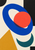A tilted cobalt ring overlaps a coral disk above an ochre triangle and teal crescent on a cream background with black edge shapes.