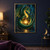 A detailed emerald dragon curls around a glowing ornate lantern in a dark cavern, its raised wing and tail framing the light.; frame shown for styling only