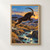 Dark, long-horned antelope leaping over a rocky turquoise stream at sunset, with savanna hills and acacia silhouettes.; frame shown for styling only