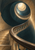 Upward view of a curved stone staircase and sweeping handrail spiraling around a dark teal shaft toward a bright skylight.