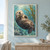 A sea otter floats on its back holding a shell and small stone, with kelp and filtered sunlight in blue-green water.; frame shown for styling only
