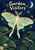 Pale mint moth with open, long-tailed wings on a diagonal branch beneath a crescent moon and the title Garden Visitors.