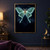A luminous pale green luna moth with spread wings and long tails glows against a deep navy background with scattered points of light.; frame shown for styling only