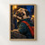 Fawn pug in a teal courier jacket holding a rolled map, with a red strap and brass buckle, against a lantern-lit blue alley.; frame shown for styling only