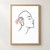 A minimalist black-line drawing of a right-facing profile with a large outlined ear and three red sound-wave arcs on white.; frame shown for styling only