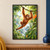 A young orangutan grips an overhead vine while swinging through lush rainforest foliage near orange flowers and a distant waterfall.; frame shown for styling only