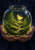 Two hands hold a round glass terrarium with a miniature mossy garden, ferns, stepping stones, rocks, and a glowing moth.