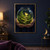 Two hands hold a round glass terrarium with a miniature mossy garden, ferns, stepping stones, rocks, and a glowing moth.; frame shown for styling only